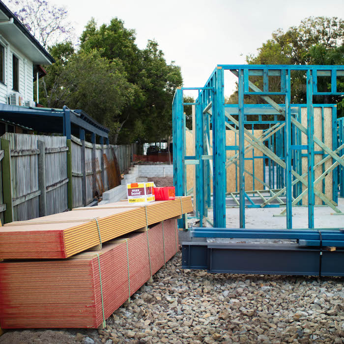 A mew build in the framing stage in Brisbane